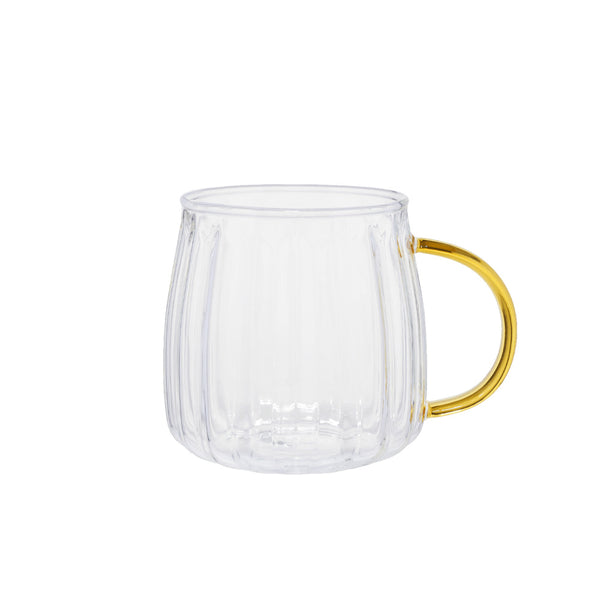 Grooved latte glass with a gold-coloured handle CHiATO, 400 ml – Transparent