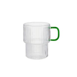 Grooved latte glass with a green handle CHiATO, 300 ml – Transparent
