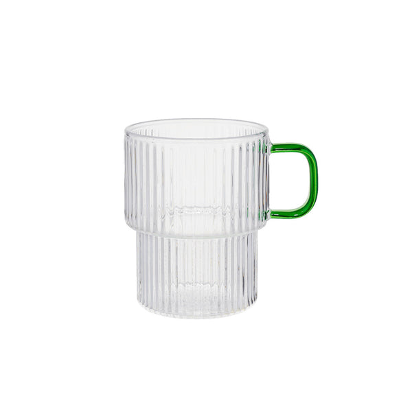 Grooved latte glass with a green handle CHiATO, 300 ml – Transparent