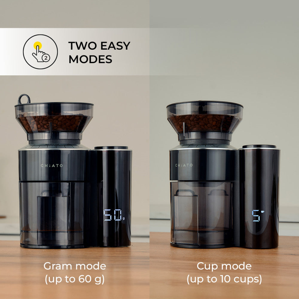 CHiATO grindPLAY koffiemolen met maalschijven en ingebouwde weegschaal – zwart