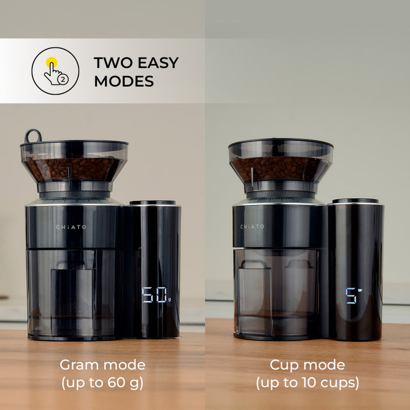CHiATO grindPLAY koffiemolen met maalschijven en ingebouwde weegschaal – zwart
